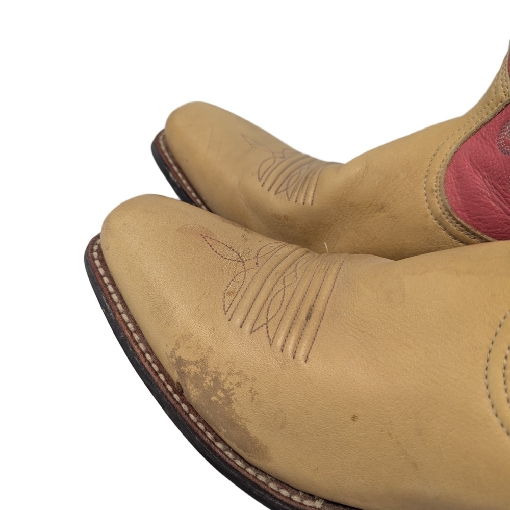 Ariat Women Tan Pink Leather Square Toe Western Boots Style 15881 Size 9 B - Picture 9 of 11